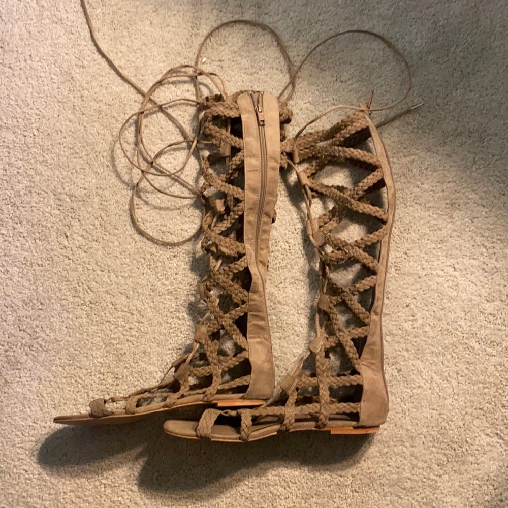 Lace up, knee high gladiator sandals